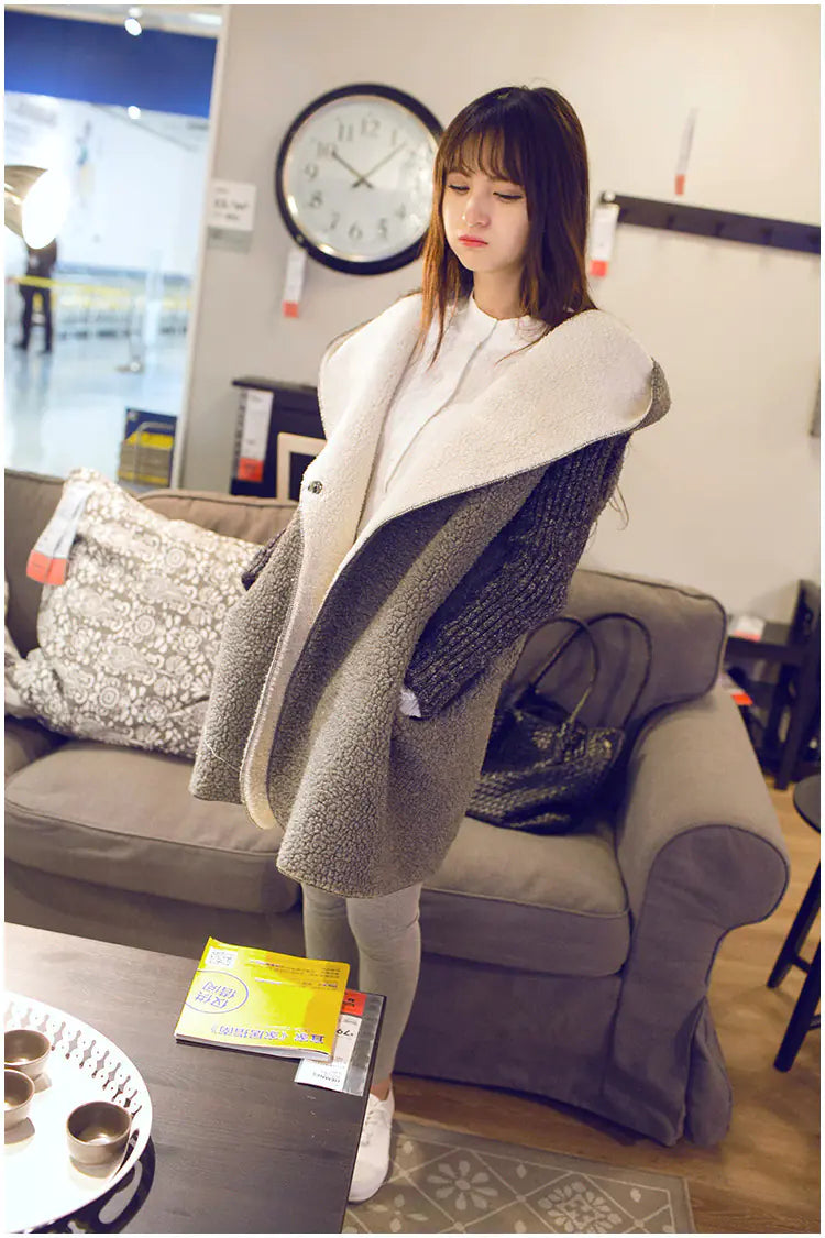 Korean Autumn Winter Hooded Fleece Jacket for Women
