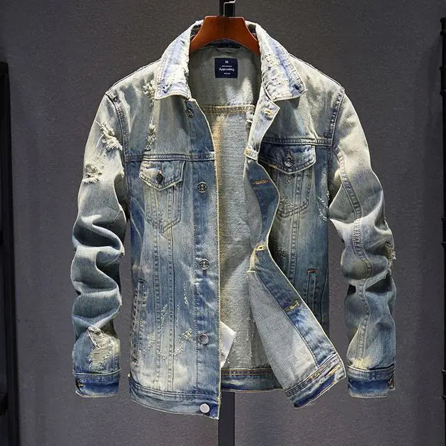 Oversized Distressed Denim Jacket for Men
