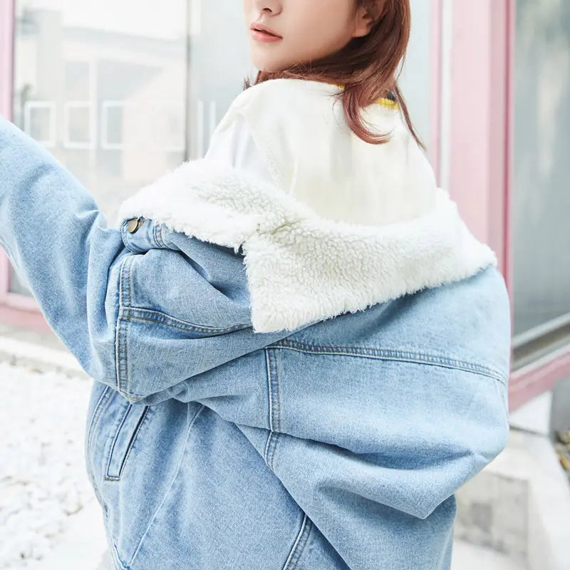 Women's Winter Denim Jacket with Fleece Lining