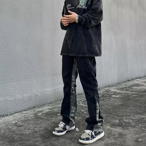 Men's High Street Camouflage Stitching Jeans