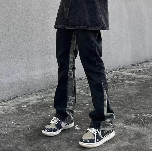 Men's High Street Camouflage Stitching Jeans