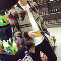 Vintage Knitted Baseball Jacket – Retro Print Men's Jacket