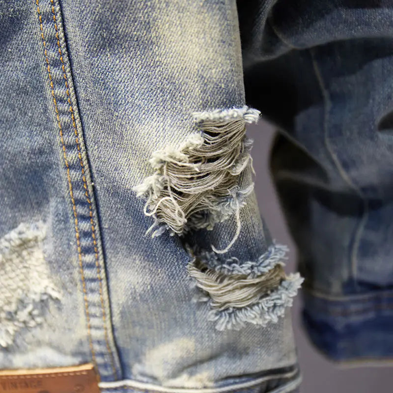 Men's Oversized Distressed Denim Jacket – Casual Streetwear