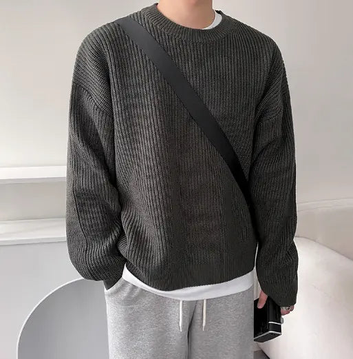Men's Crew Neck Slouchy Sweater – Casual Loose Fit