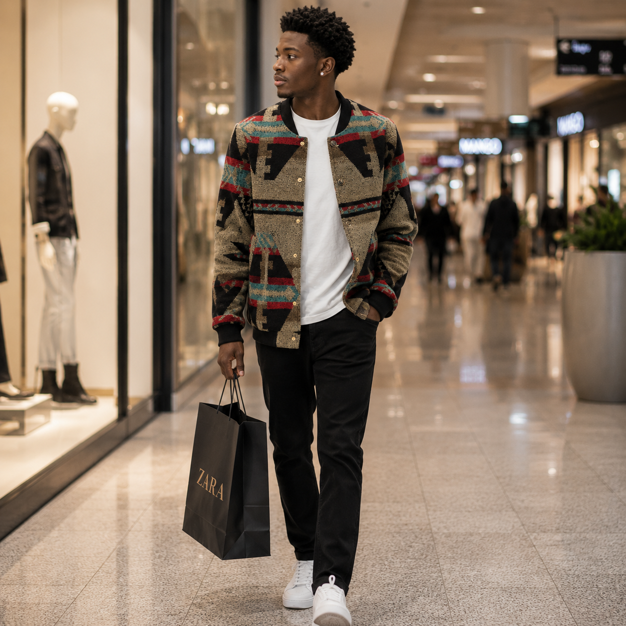 Vintage Knitted Baseball Jacket – Retro Print Men's Jacket