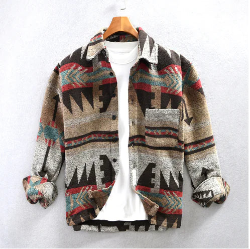 Knitted Vintage Print Baseball Jacket for Men