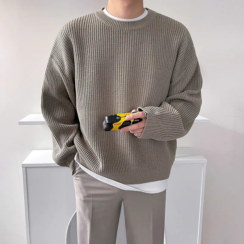 Men's Crew Neck Slouchy Sweater – Casual Loose Fit