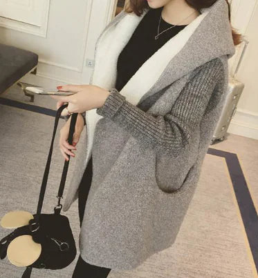 Korean Autumn Winter Hooded Fleece Jacket for Women