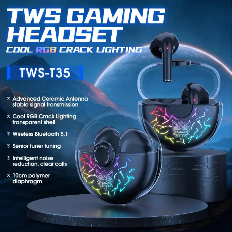 Wireless HiFi Stereo Gaming Earbuds with RGB Light