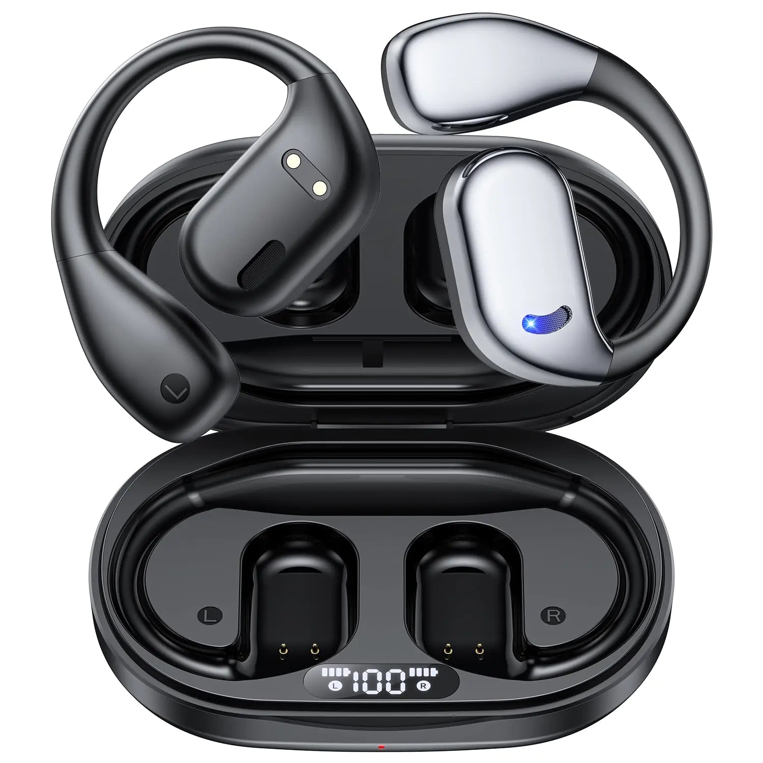 ABCDONG Open Ear Headphones Wireless Bluetooth 60hrs Play 8D Sound Earphone Sport Earbuds with LED Display Over-Ear Buds with Earhooks Built-in Mic Headset for Sport Running Workout Driving