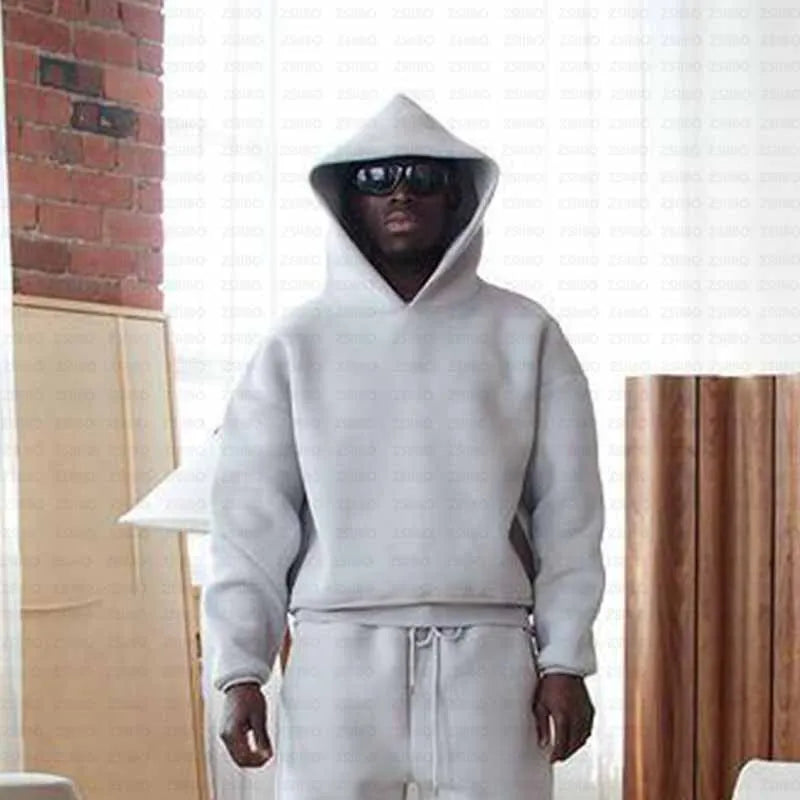 Relaxed Fit Hoodie & Trousers Set – Solid Color Casual Tracksuit