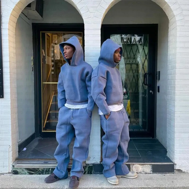 Relaxed Fit Hoodie & Trousers Set – Solid Color Casual Tracksuit
