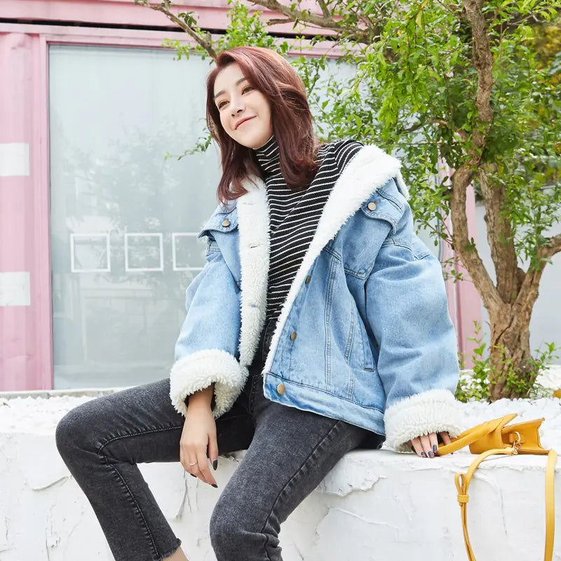 Women's Winter Denim Jacket with Fleece Lining
