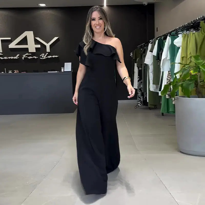 Ruffled Color-Block Jumpsuit with Wide Legs