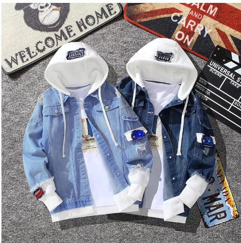 Distressed Denim Hooded Jacket for Men