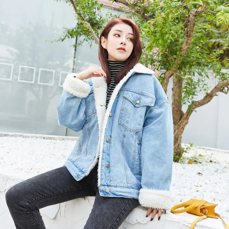 Women's Winter Denim Jacket with Fleece Lining