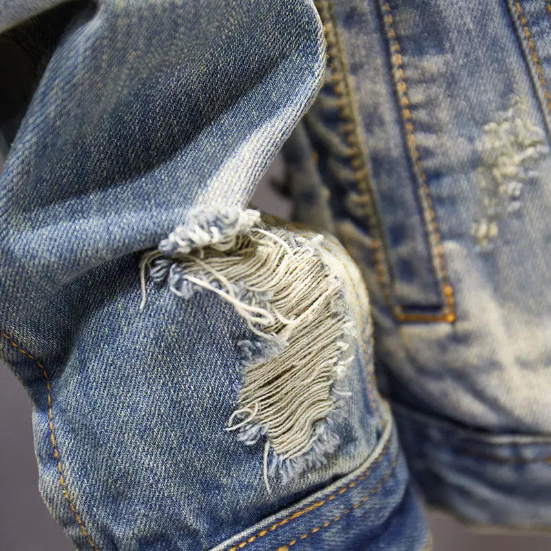 Oversized Distressed Denim Jacket for Men