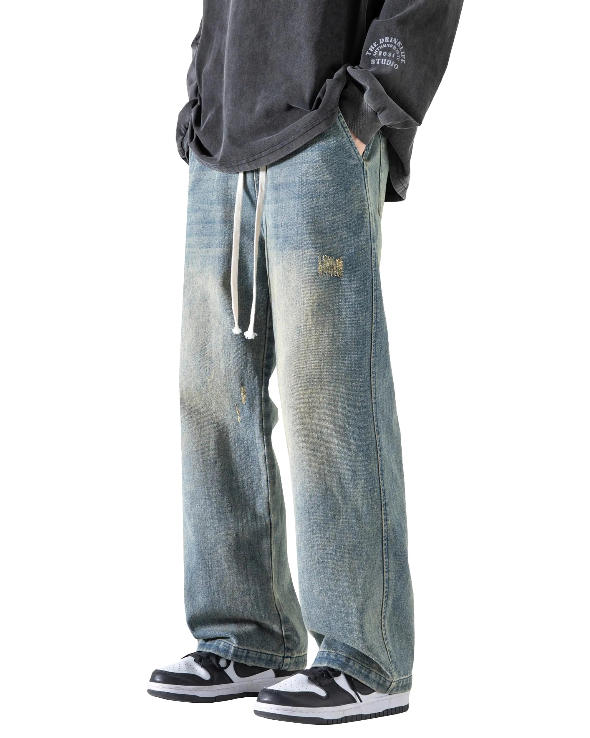 PRIJOUHE Men's Loose Fit Wide-Leg Jeans – Elastic Waist Baggy Denim