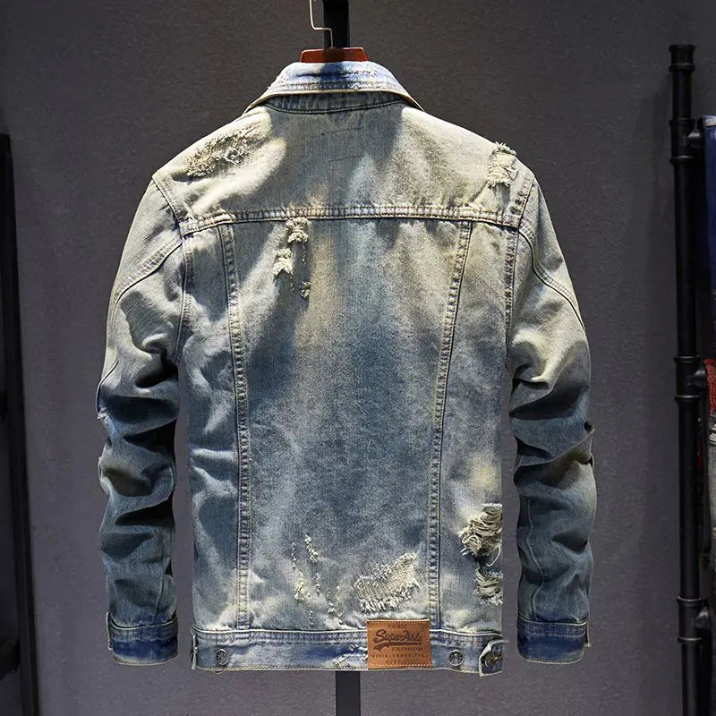 Oversized Distressed Denim Jacket for Men