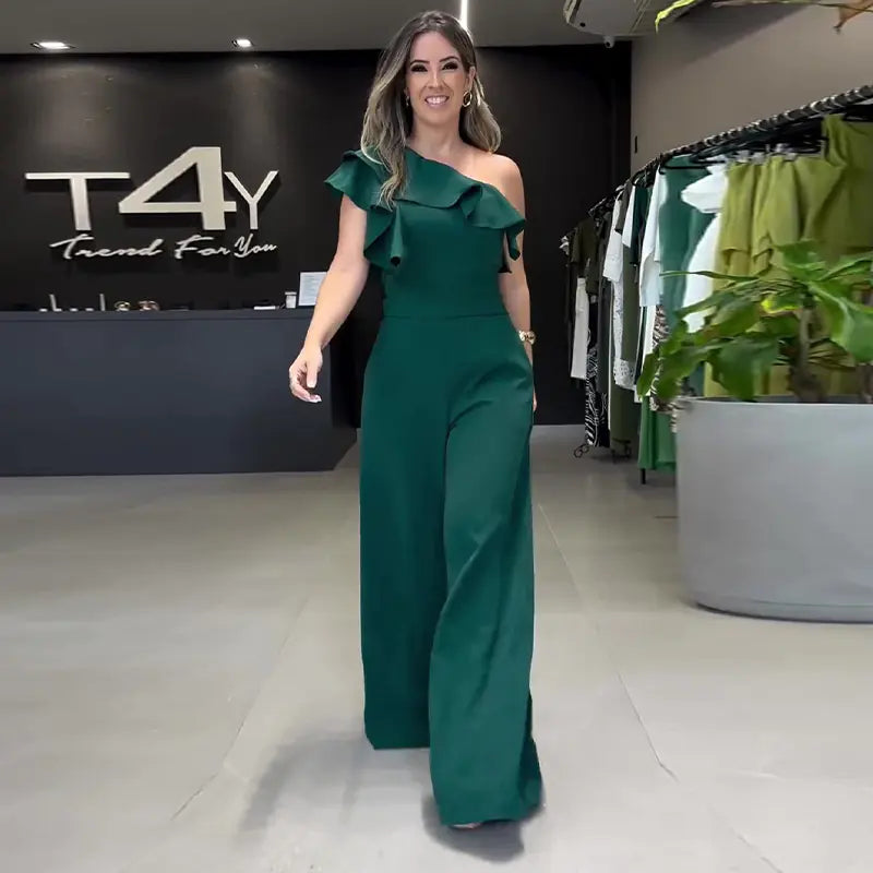 Ruffled Color-Block Jumpsuit with Wide Legs