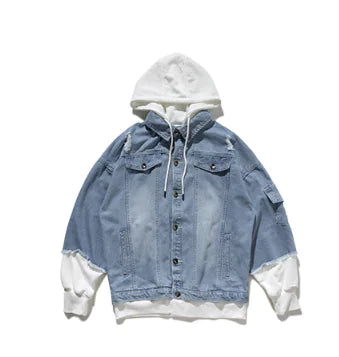 Distressed Denim Hooded Jacket for Men