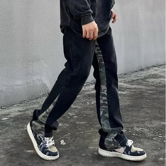 Men's High Street Camouflage Stitching Jeans