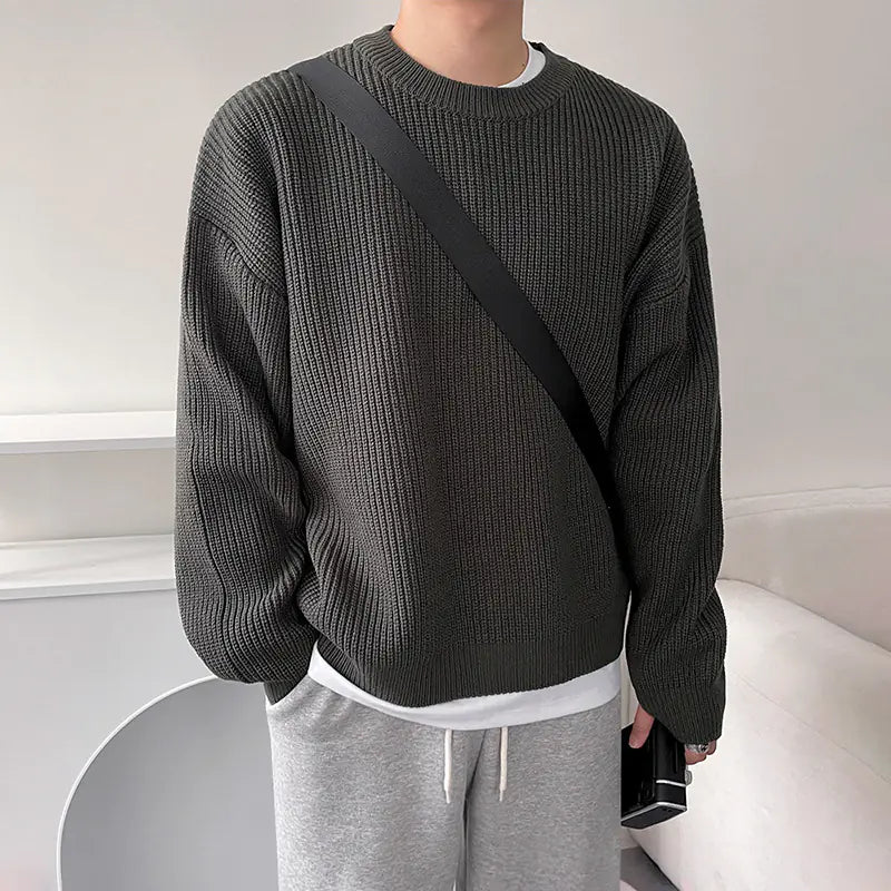 Men's Crew Neck Slouchy Sweater – Casual Loose Fit