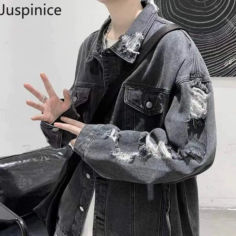 Men's Oversized Ripped Denim Jacket – Casual Streetwear