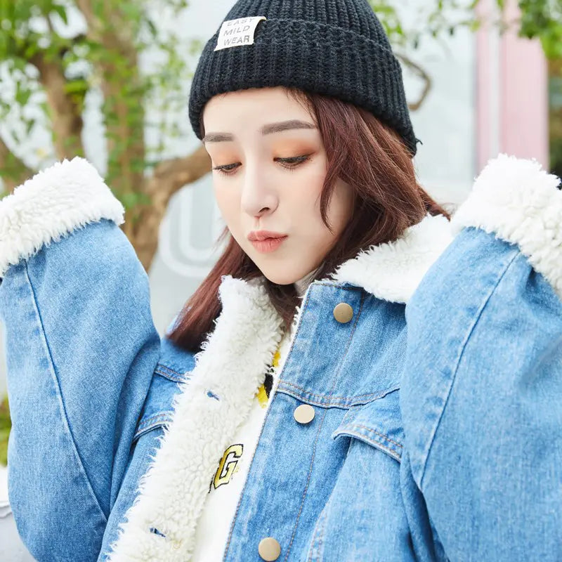 Women's Winter Denim Jacket with Fleece Lining