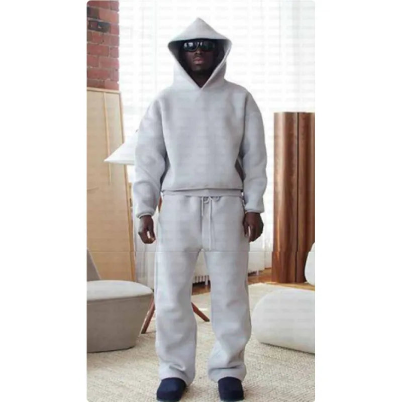 Relaxed Fit Hoodie & Trousers Set – Solid Color Casual Tracksuit