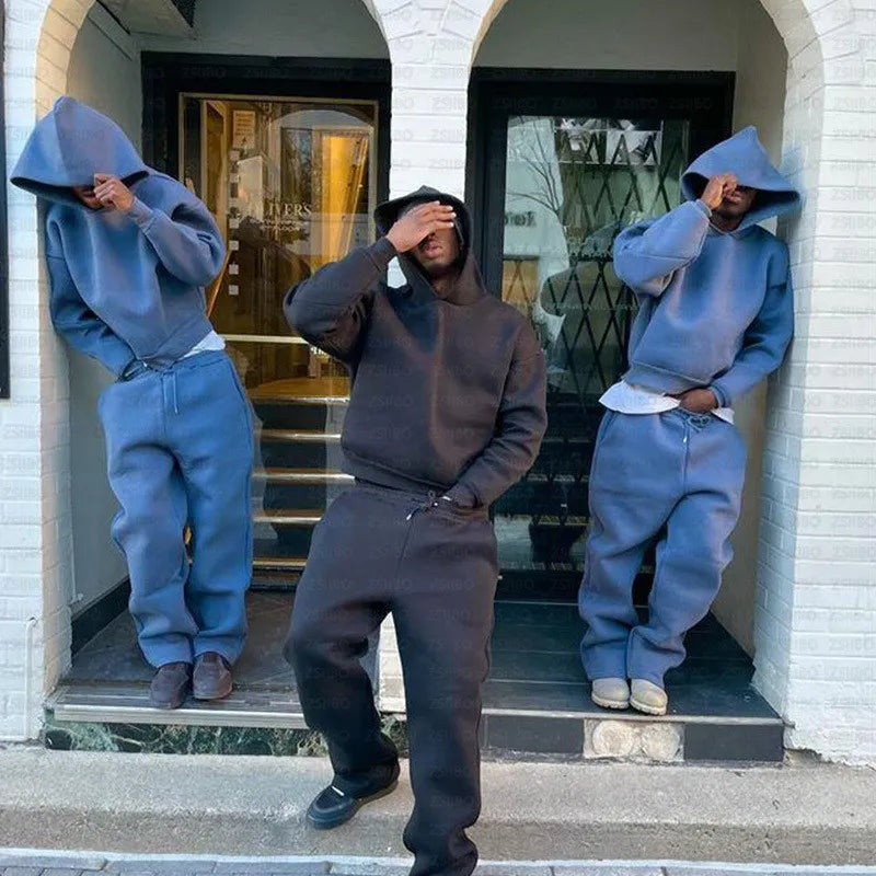 Relaxed Fit Hoodie & Trousers Set – Solid Color Casual Tracksuit