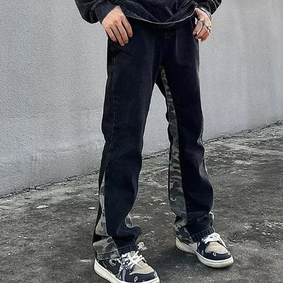 Men's High Street Camouflage Stitching Jeans