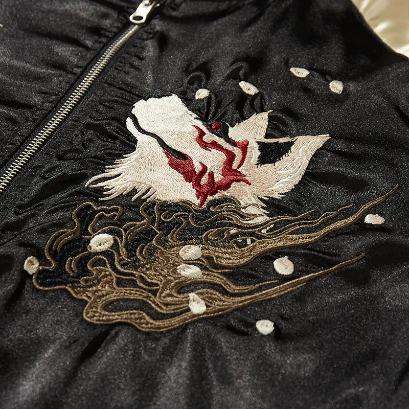 Japanese Dragon Embroidered Bomber Jacket for Men