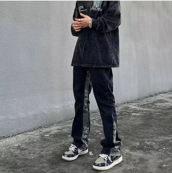 Men's High Street Camouflage Stitching Jeans