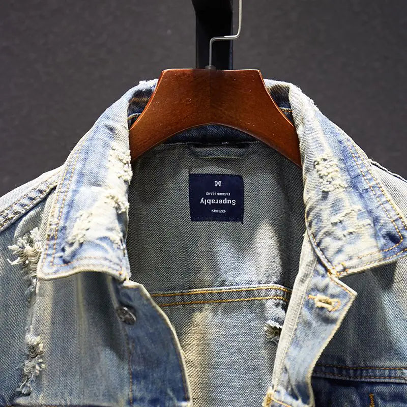Men's Oversized Distressed Denim Jacket – Casual Streetwear